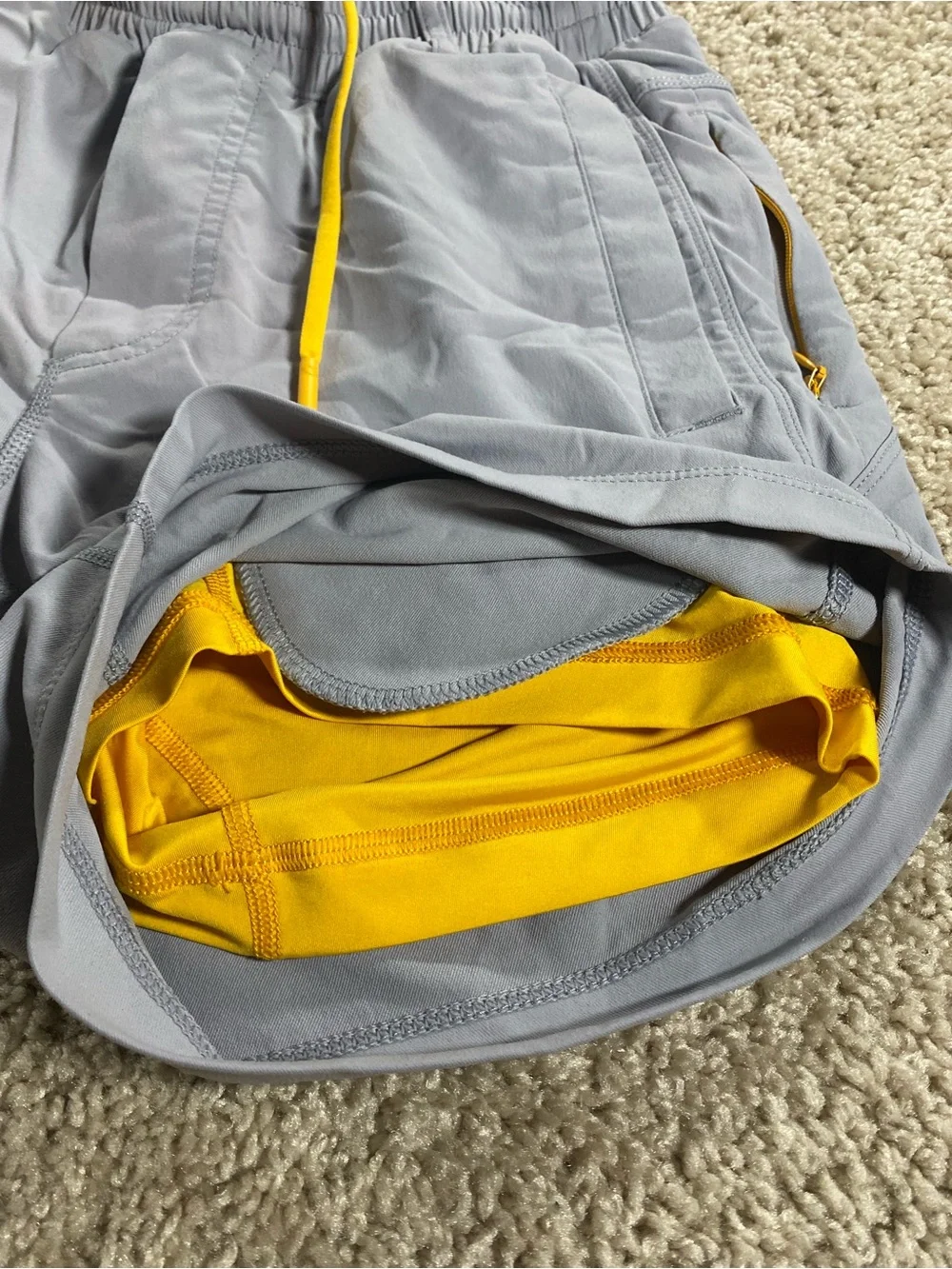 Birddogs Small Forrest Pumps 7” Shorts Light Grey Athletic with Yellow Liner